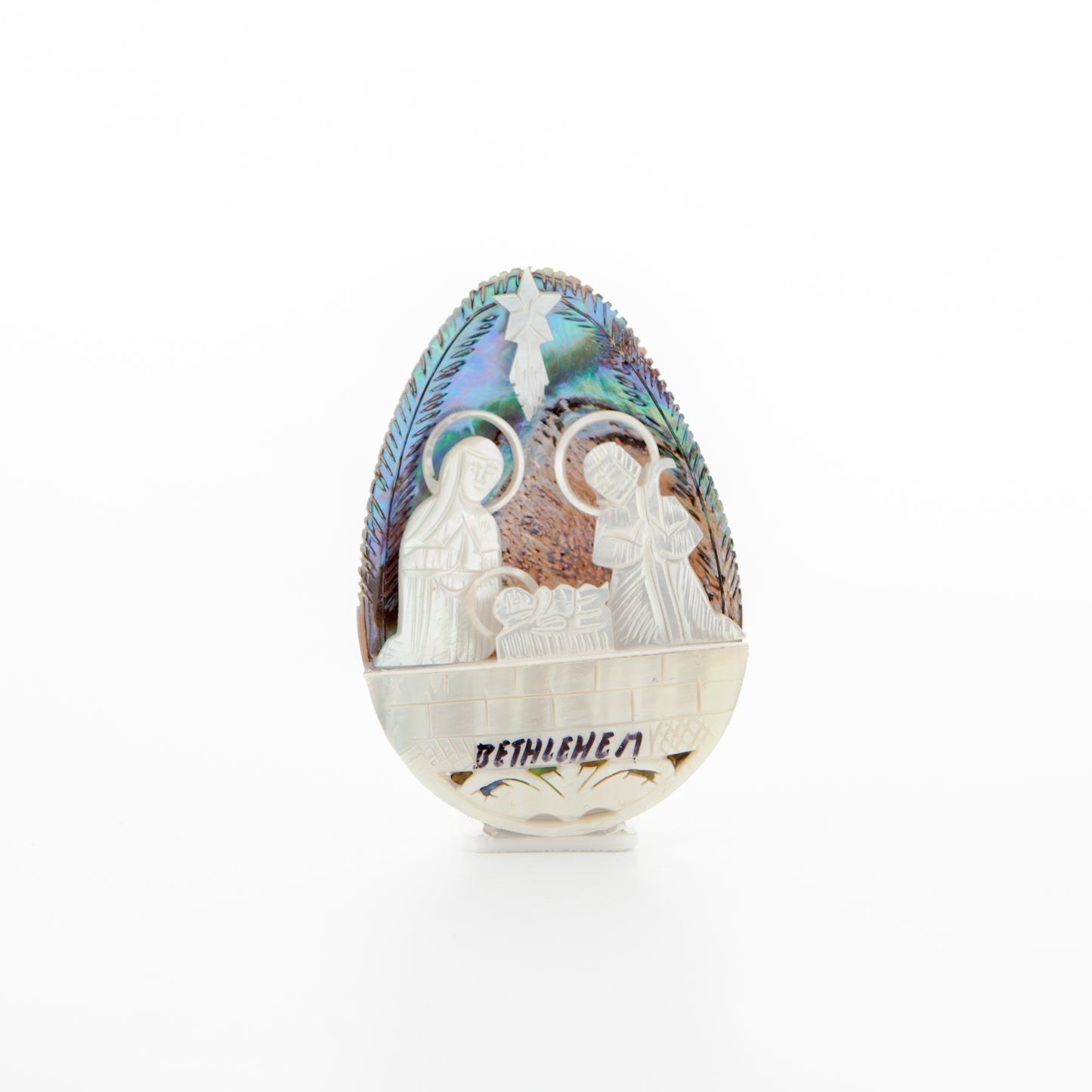 Egg-Shaped Colorful Mother of Pearl Nativity Scene