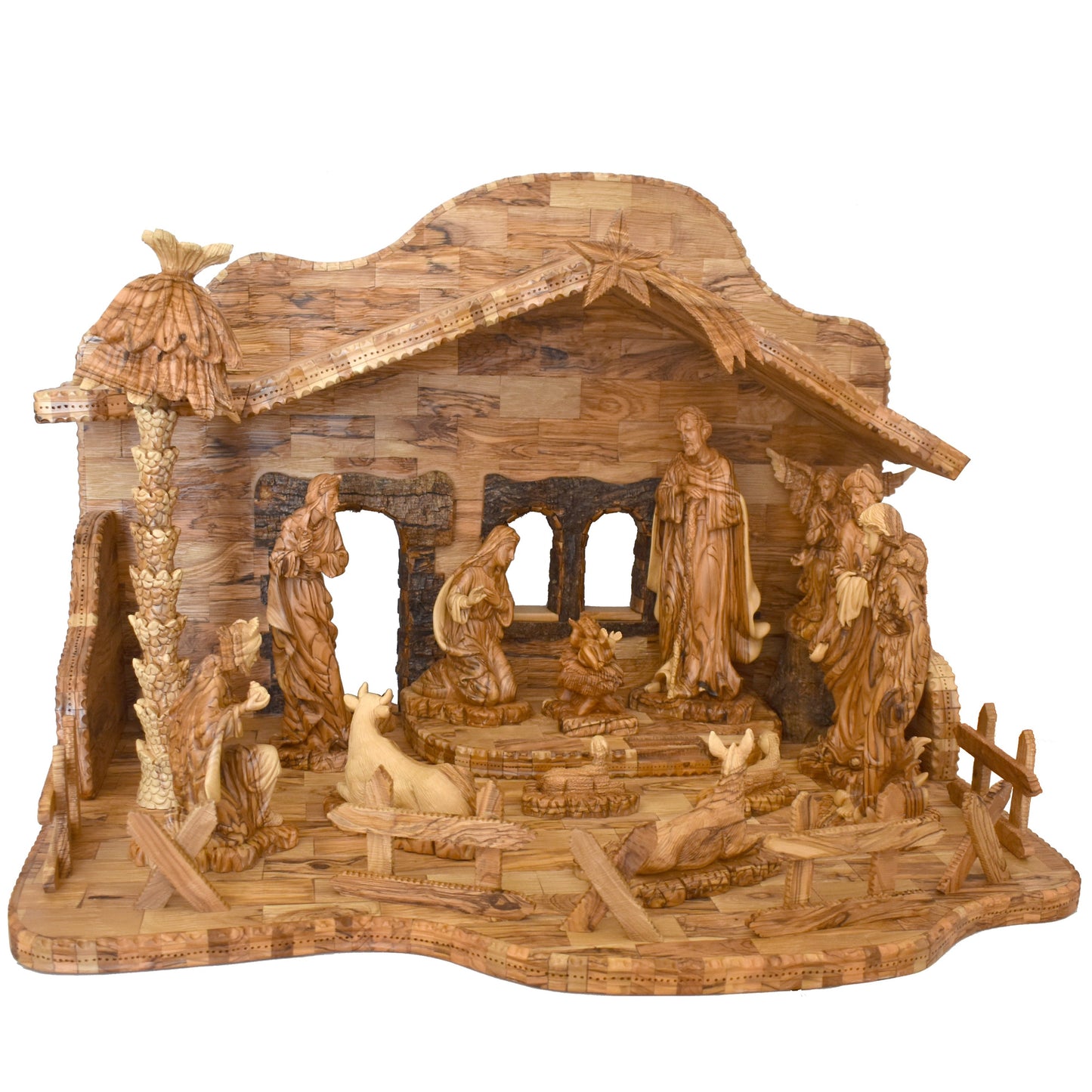 Nativity Scene Set with Sculptured Figures and Manager, 32.3" Masterpiece