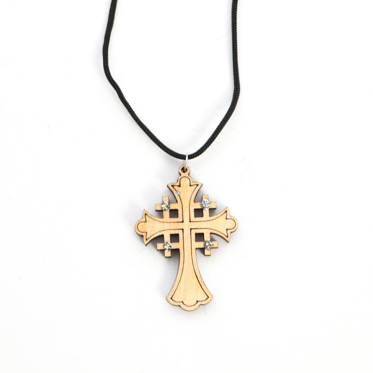 Artistic Olive Wood Jerusalem Cross Necklace