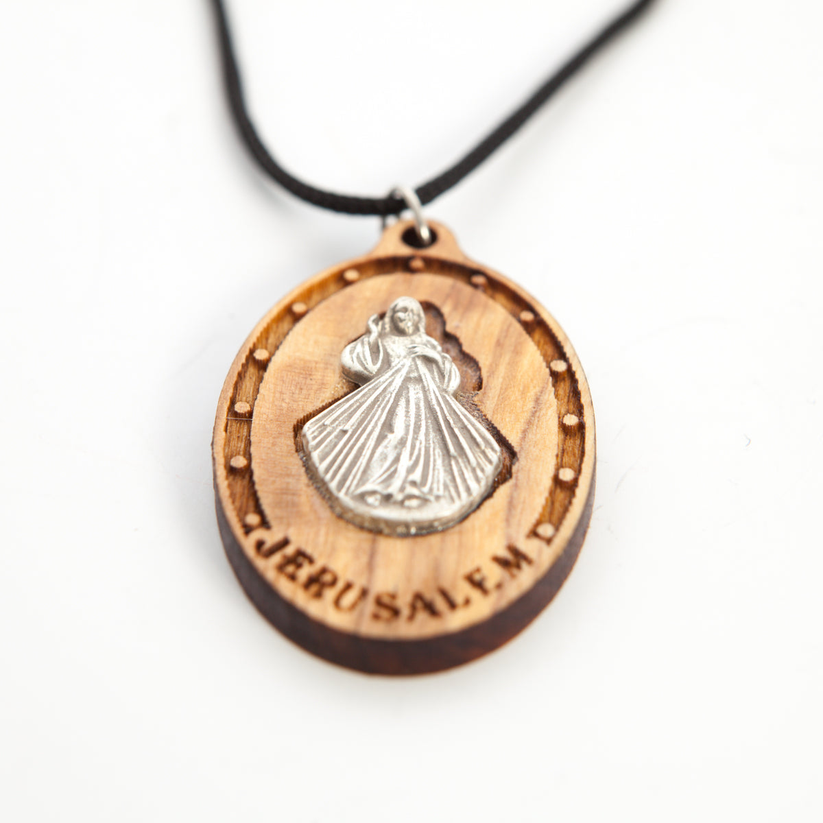 Olive Wood Divine Mercy Pendant