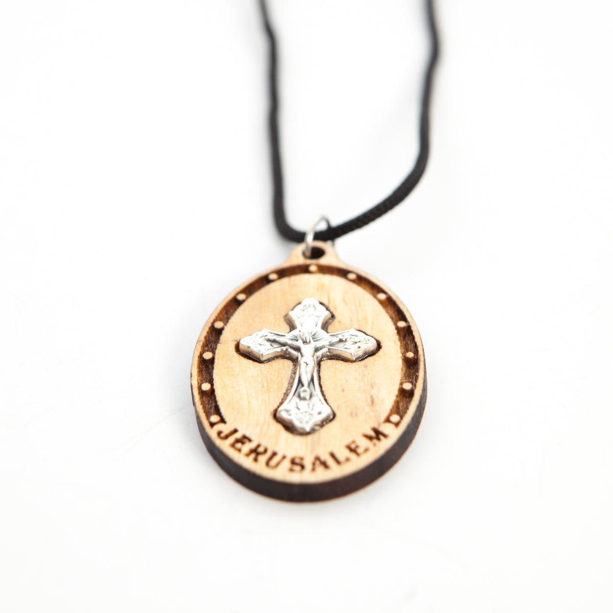 Silver Wood Crucifix Cross Pendant Necklace for Men