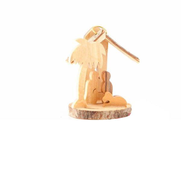 Nativity Scene Ornament (Christmas Star Olive Wood Bark Background)