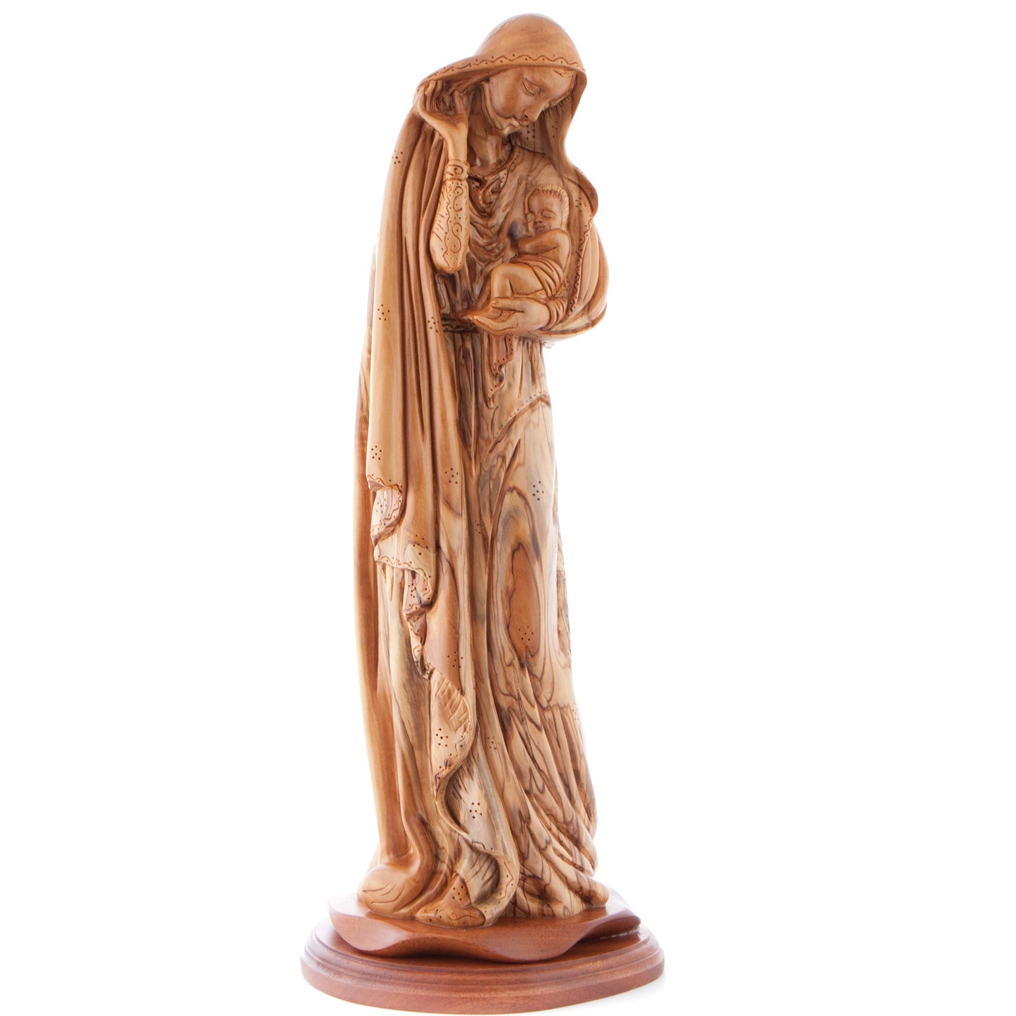 Virgin Mary with Baby Jesus, 19.3" Carved from the Holy Land Olive Wood