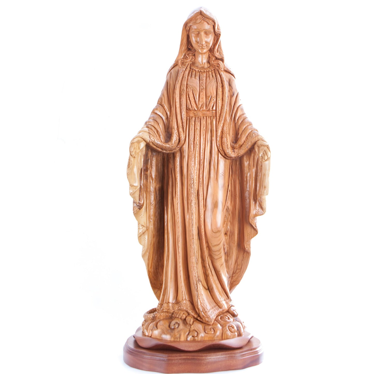 Our Lady of the Grace, Virgin Mary Masterpiece, 31.5" Olive Wood Carved Sculpture from the Holy Land
