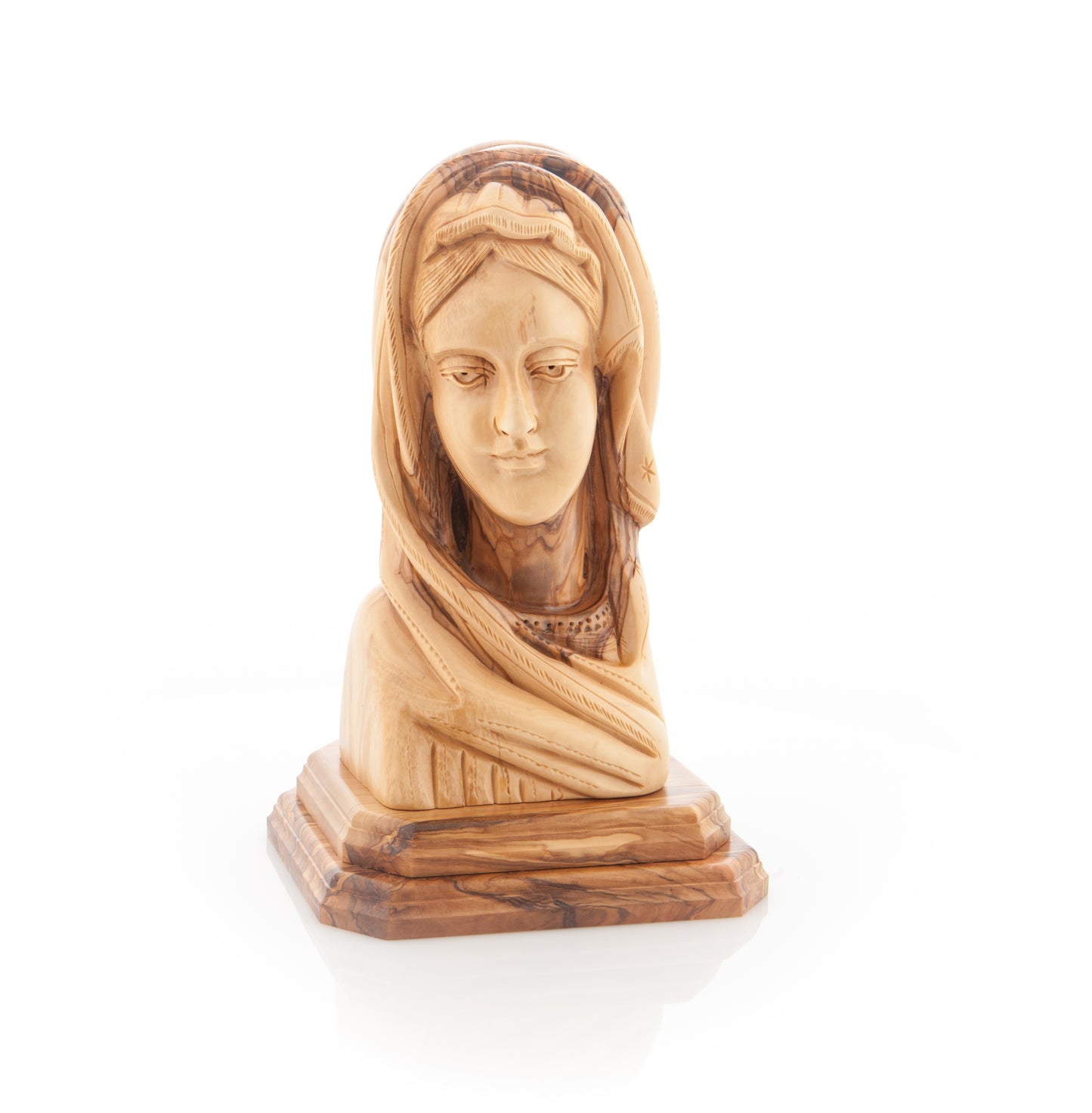 Virgin Mary Bust Statue, 9.1" Olive Wood Carving Statue from Bethlehem