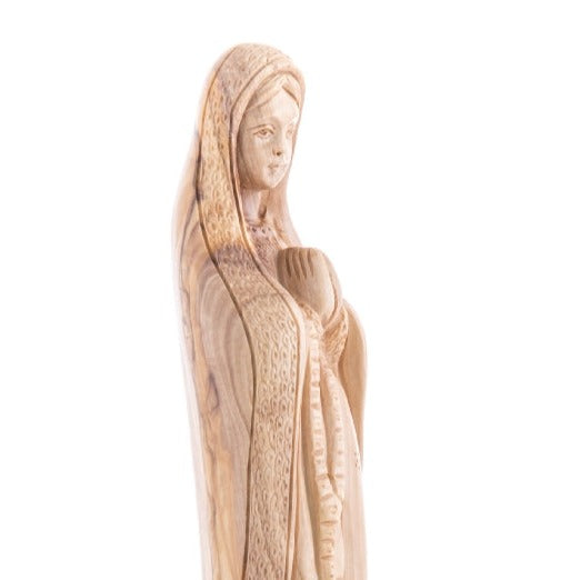 Blessed Mother Holding a Rosary, 10" Olive Wood Carving Statue from Bethlehem