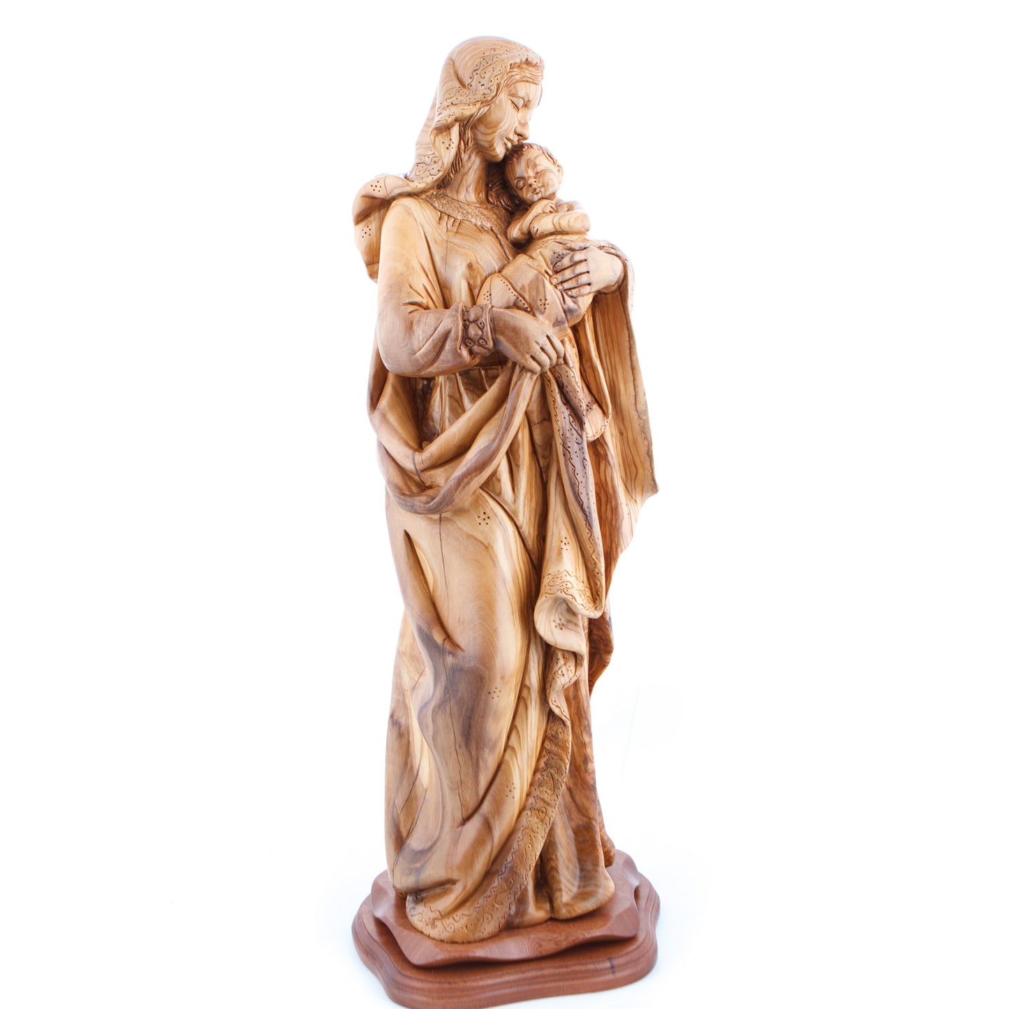 "Our Blessed Mary" with Child Jesus Christ, 24" Masterpiece Wooden Sculpture