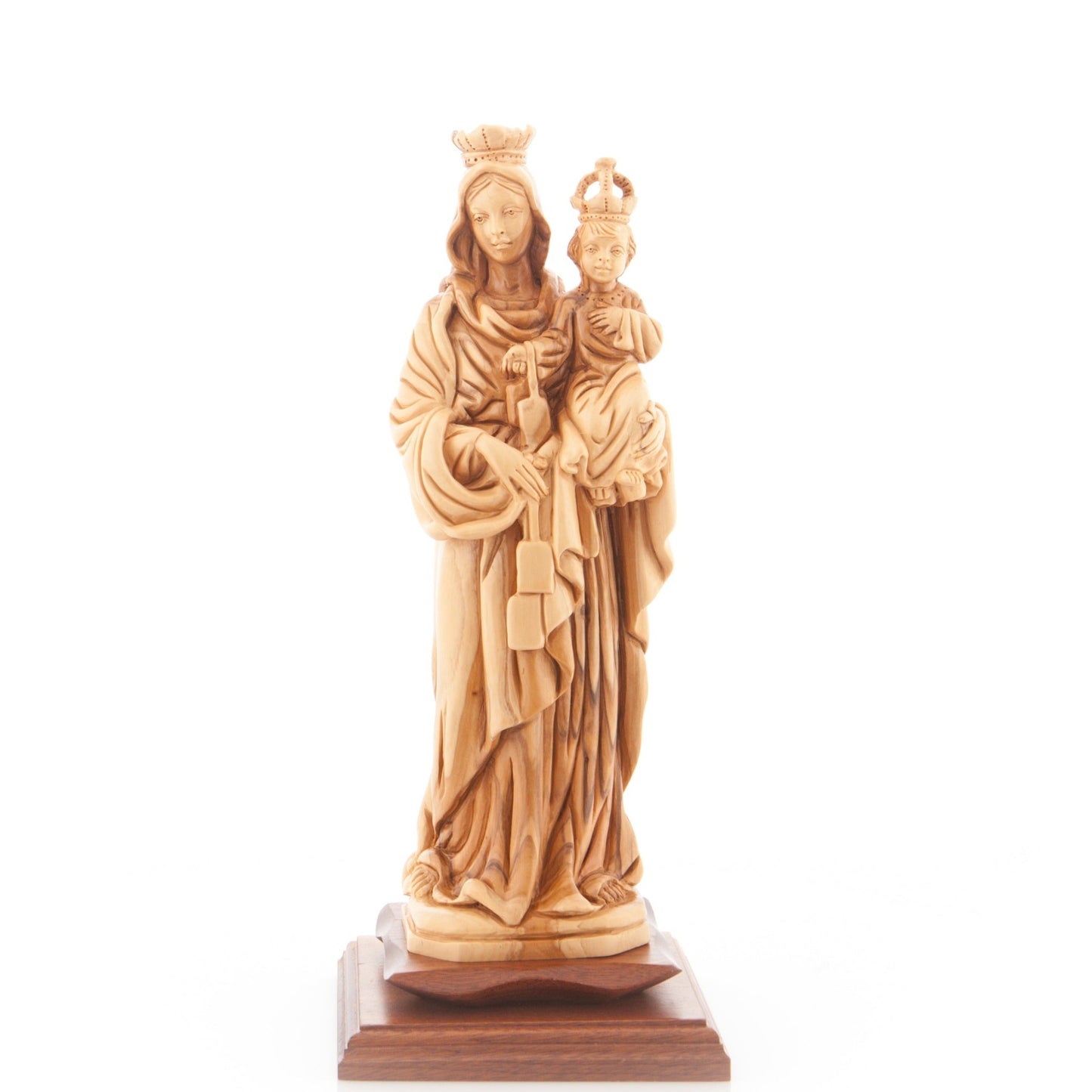Our Lady of Mount Carmel, Virgin Mary Statue, 12.2" Olive Wood Carving Statue from Bethlehem