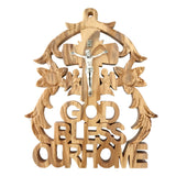 Placa de pared de madera de olivo "Dios Bendiga", 7.5"