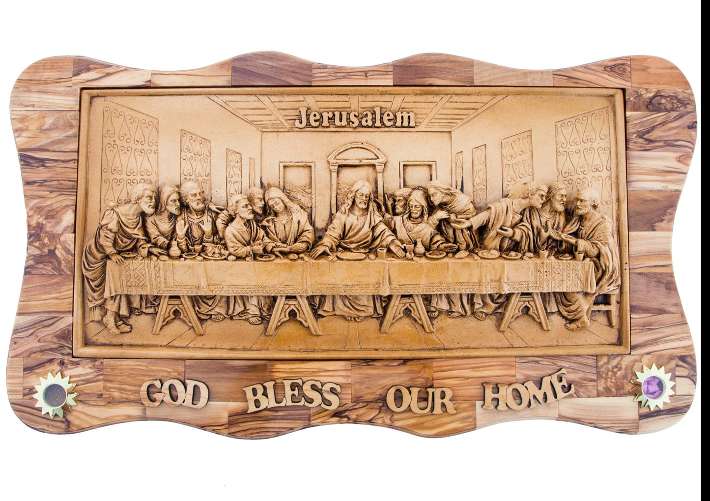 Last Supper Carved Wooden Wall Hanging Plaque, 17.7" with Holy Land Incense