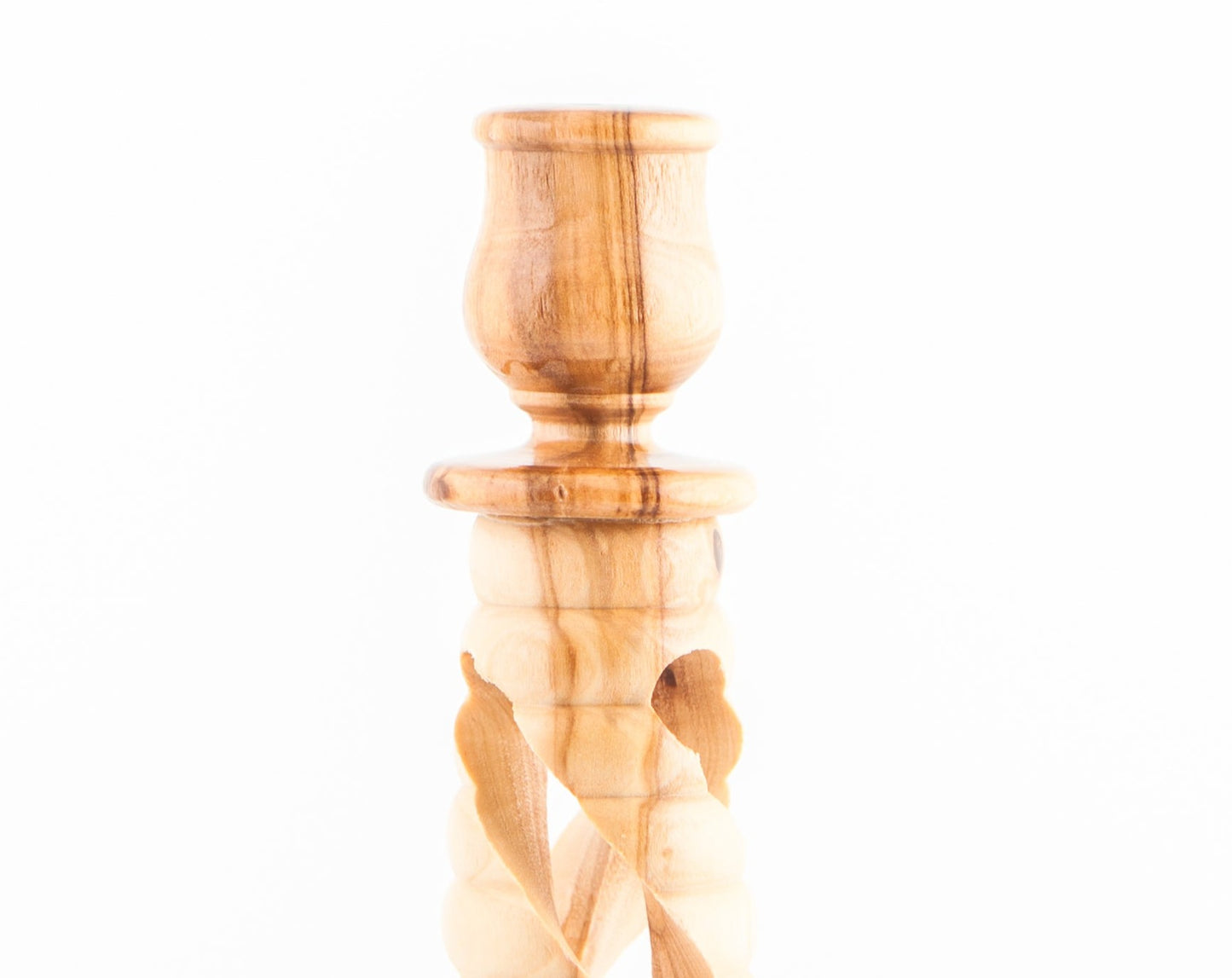 6.1" Olive Wood Candle Holder with Hollow Twist