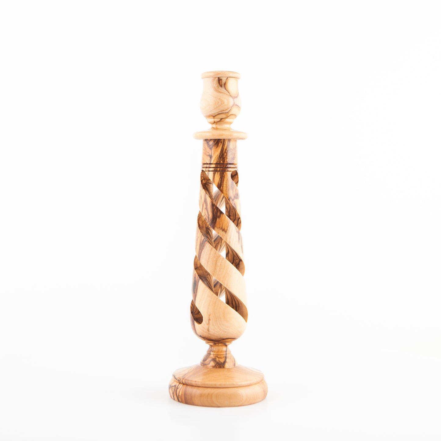 10" Olive Wood Candle Holder with Hollow Twist