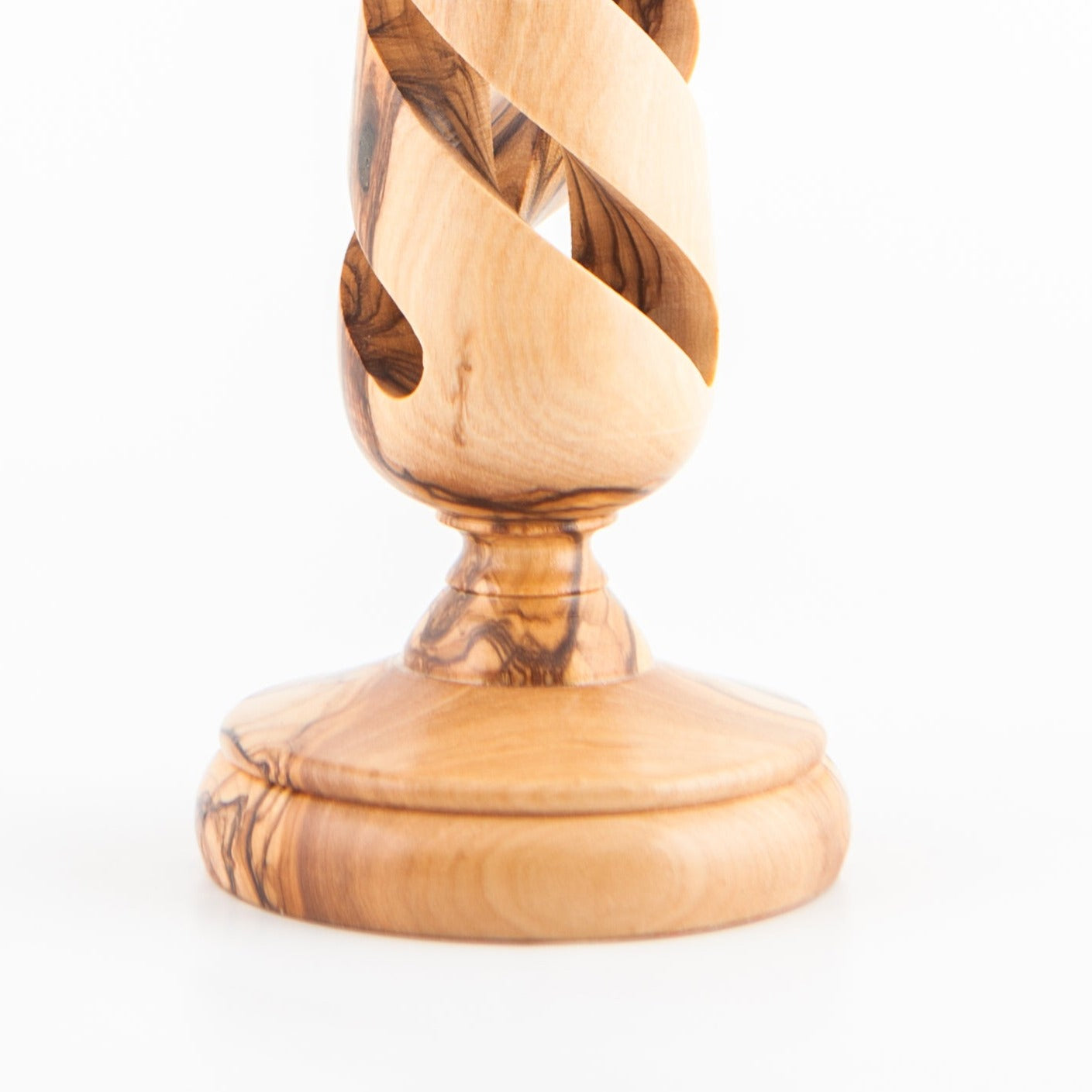 10" Olive Wood Candle Holder with Hollow Twist