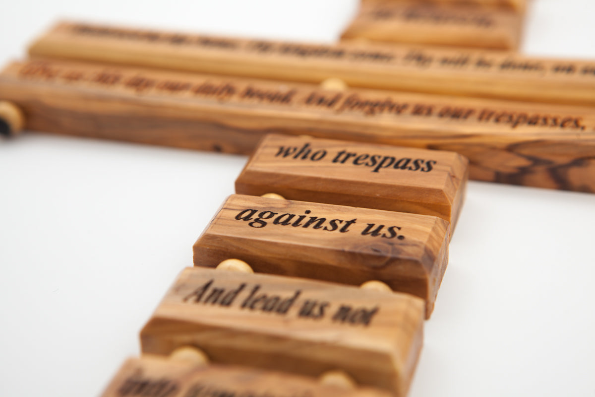 16.7" Wall Cross with Lord’s Prayer, Handmade Olive Wood from Bethlehem