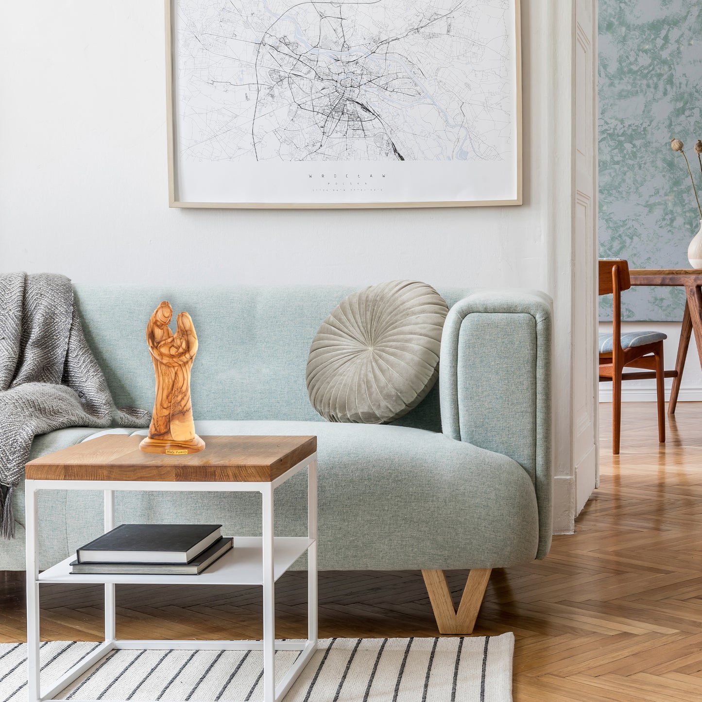 Holy Family Sculpture Abstract Hand Carved, 8.3"