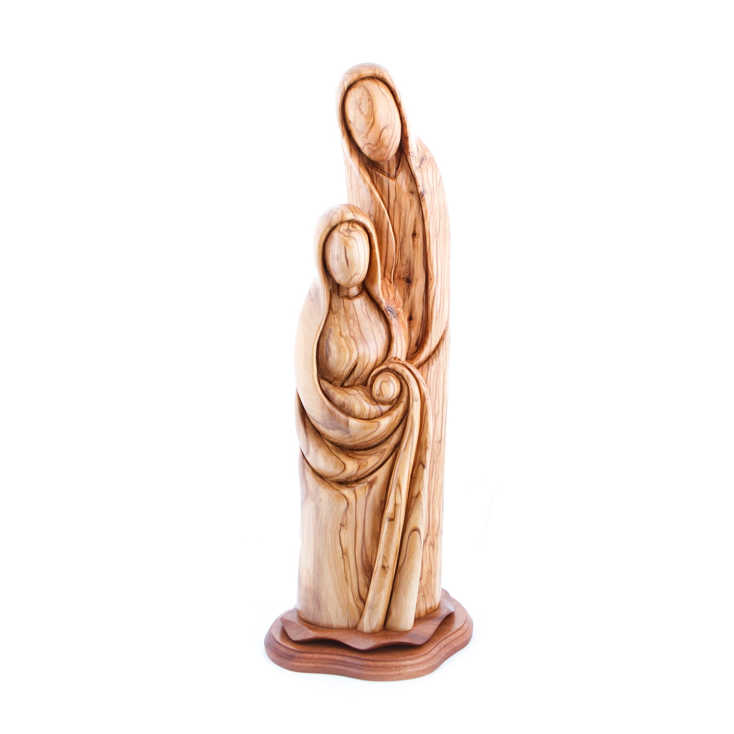 Nativity Scene Sculpture with Holy Family, 23.3" Abstract Statue, Hand Carved Olive Wood