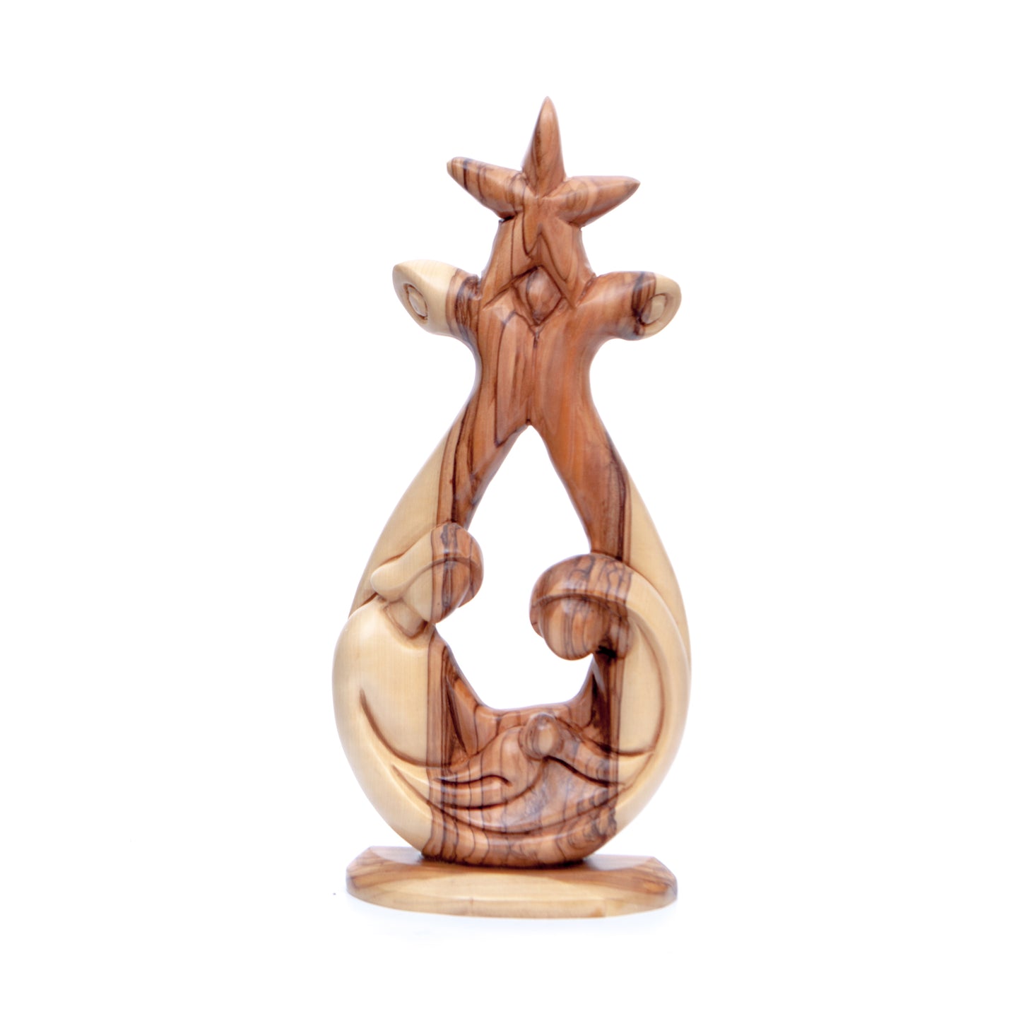 Holy Family Sculpture (Star Edition), 11.4" Abstract Hand Carved Olive Wood