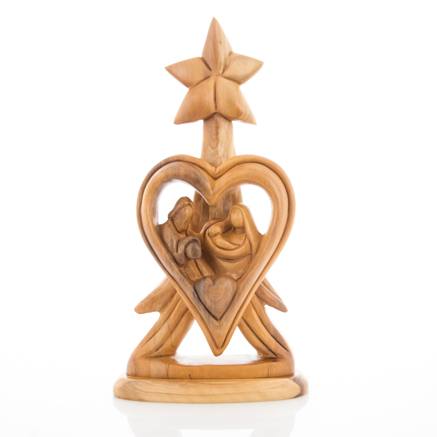 Holy Family with Star of Bethlehem "Heart Shaped", 12.8"  Abstract Hand Carved Olive Wood