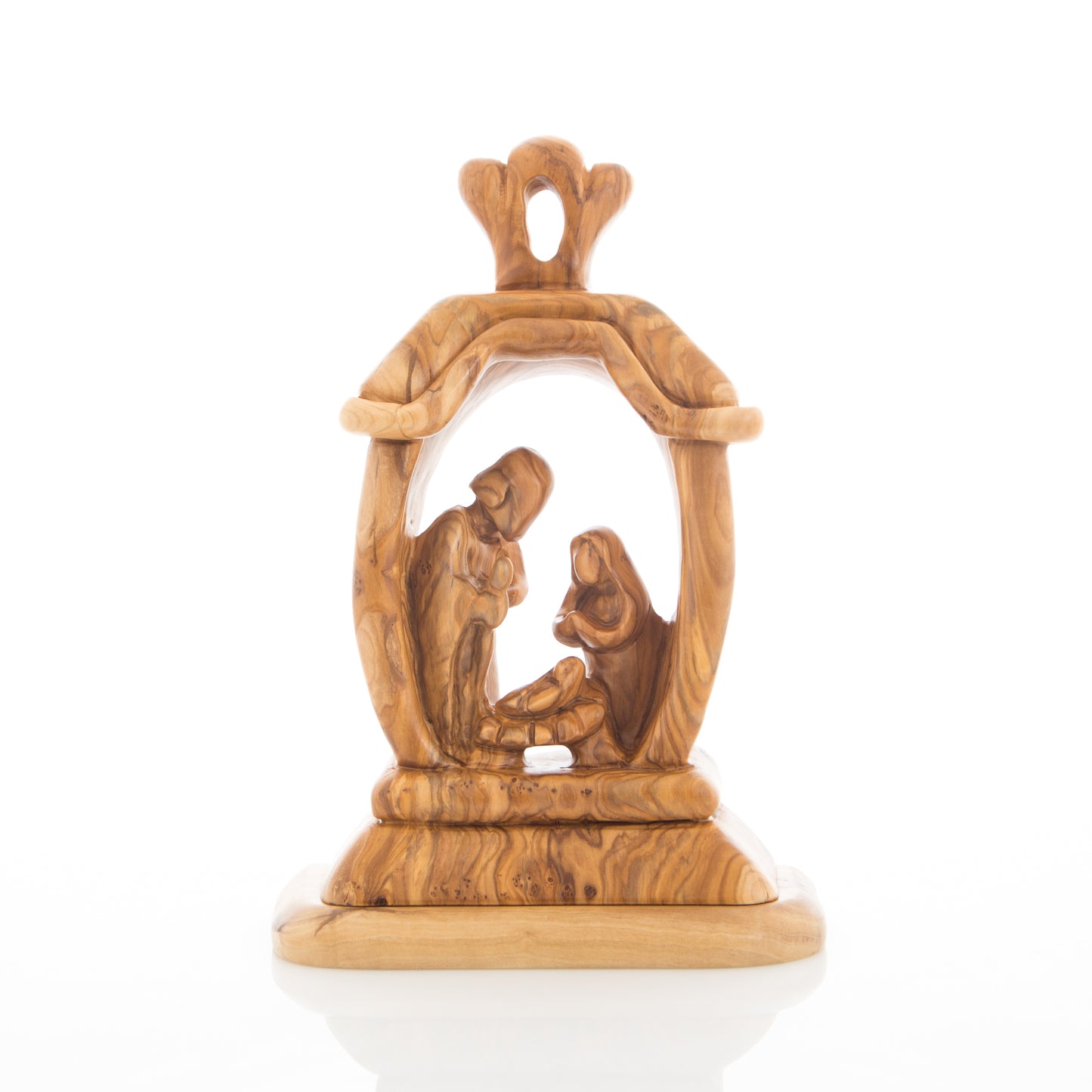 Nativity Scene with The Holy Family, 9.4" Olive Wood Carving from Holy Land, Abstract Christmas Standing Ornament