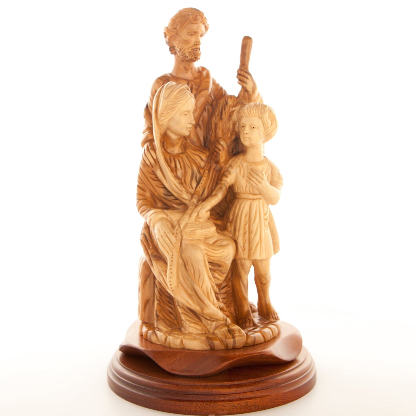 Holy Family Nativity Scene Sculpture in Olive Wood, 11.8"