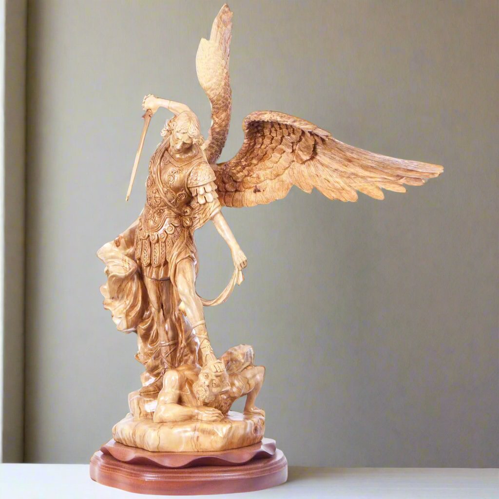 Archangel Michael Masterpiece, 32" Carved Wooden Sculpture