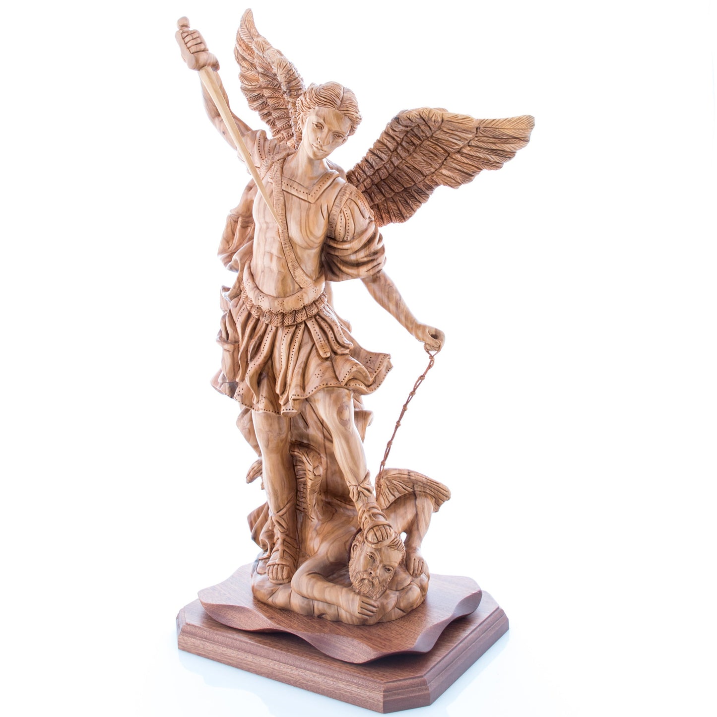 Archangel Michael Masterpiece, 20.1" Wooden Sculpture from Holy Land