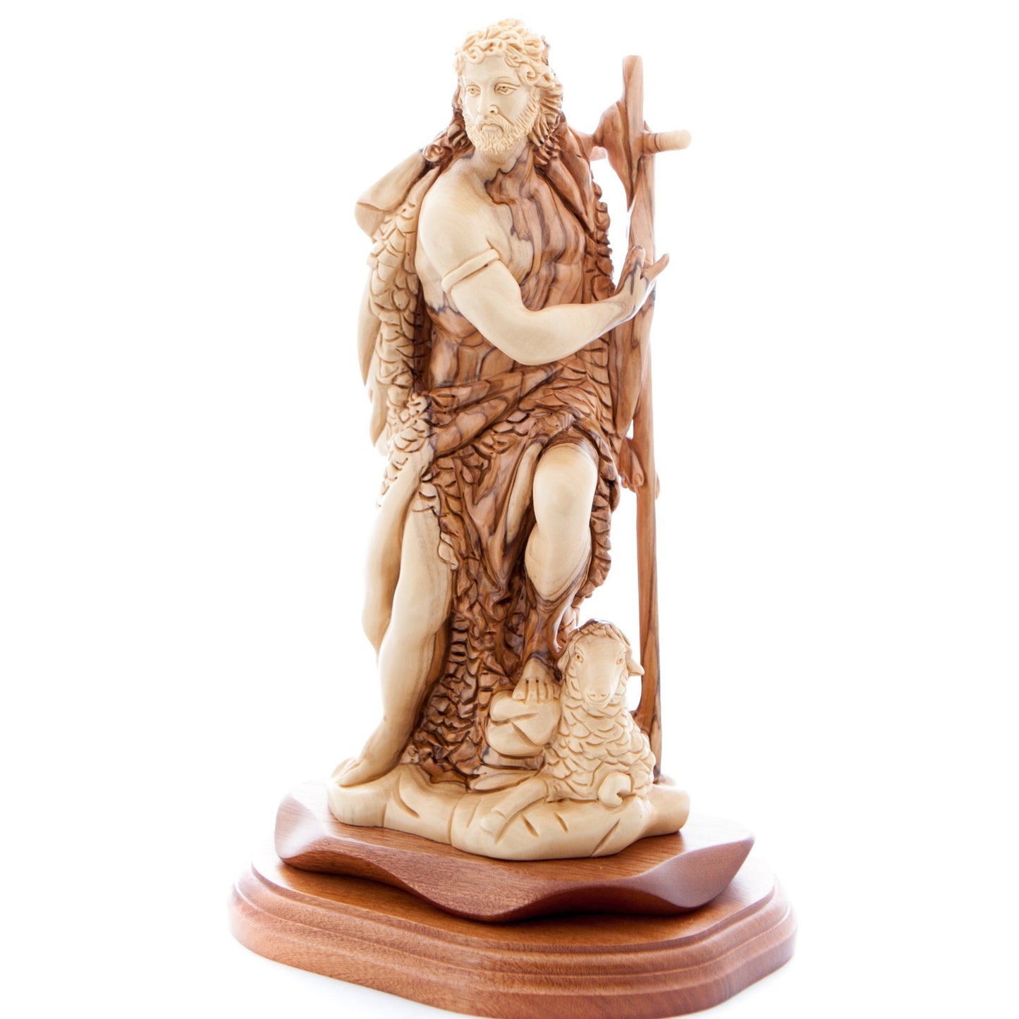 Saint John the Baptist Statue, 11" Carved Olive Wood from Holy Land