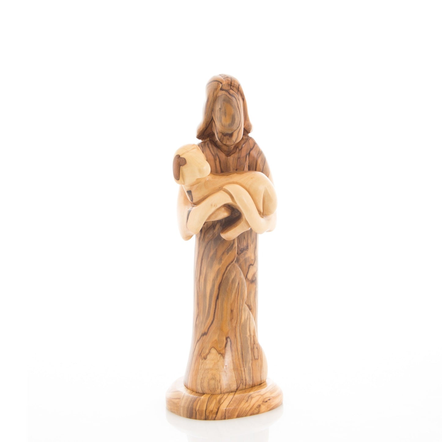 The Good Shepherd, Jesus Christ, 10.2" Abstract Carving from Olive Wood