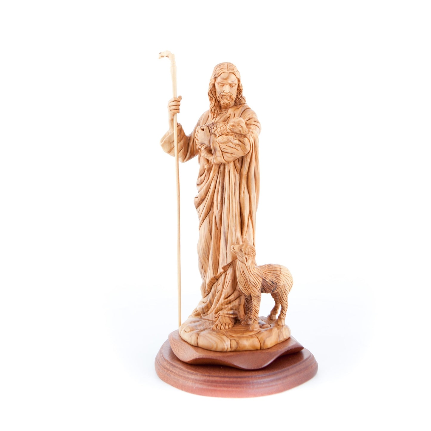 Jesus Christ "The Good Shepherd" Statue, 19 inches, from Olive Wood Carved from the Holy Land