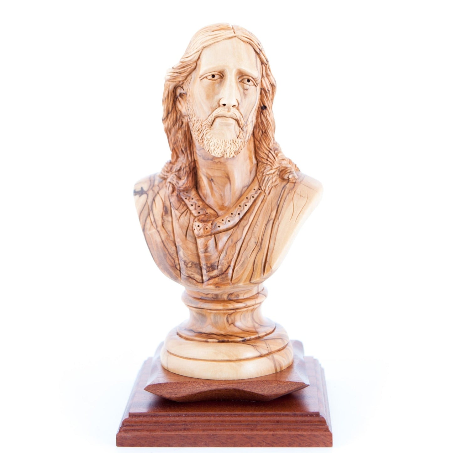 Bust of Jesus Christ's Head, 9.8" Wooden Sculpture from Holy Land