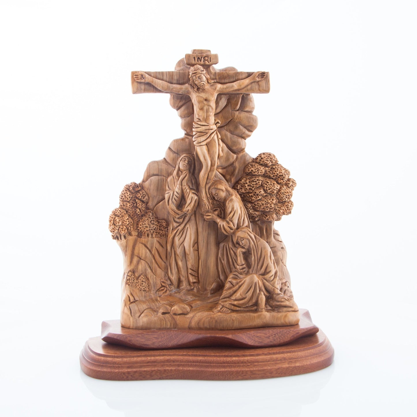 Crucification of Christ with Saints and Mary, 11" Wooden Sculpture