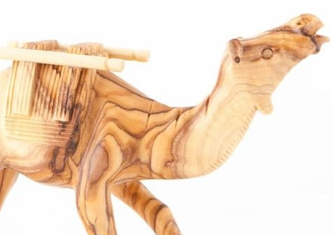 Olive Wood Keeling Camel with Harness - Statuettes - Bethlehem Handicrafts