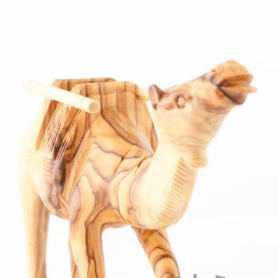 Olive Wood Keeling Camel with Harness - Statuettes - Bethlehem Handicrafts