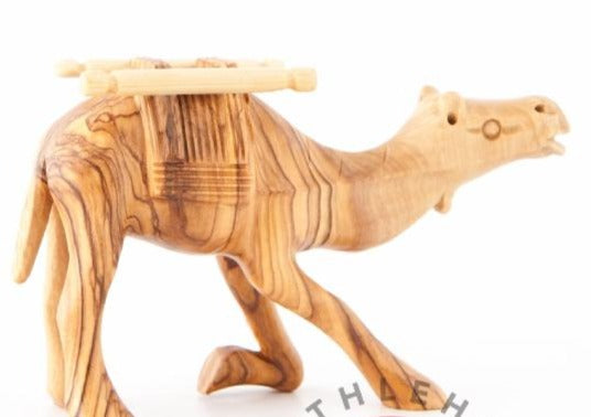 Olive Wood Carved Keeling Camel with Harness - Statuettes - Bethlehem Handicrafts