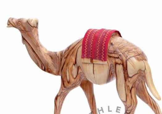 Olive Wood Camel with Red Saddle - Statuettes - Bethlehem Handicrafts
