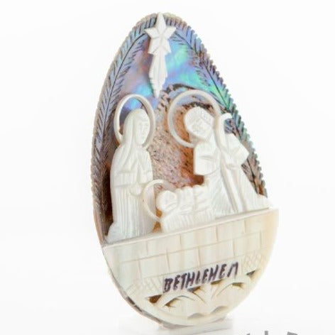 Egg-Shaped Colorful Mother of Pearl Nativity Scene - Statuettes - Bethlehem Handicrafts