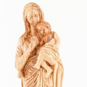 Olive Wood Virgin Mary with the Divine Infant - Statuettes - Bethlehem Handicrafts