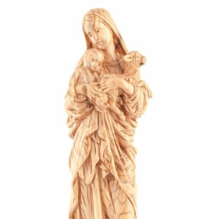 Olive Wood Virgin Mary With Child and Lamb - Statuettes - Bethlehem Handicrafts