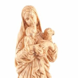 Olive Wood Virgin Mary With Child and Lamb - Statuettes - Bethlehem Handicrafts