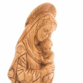 Olive Wood Kneeling Virgin Mary with Baby Jesus - Statuettes - Bethlehem Handicrafts