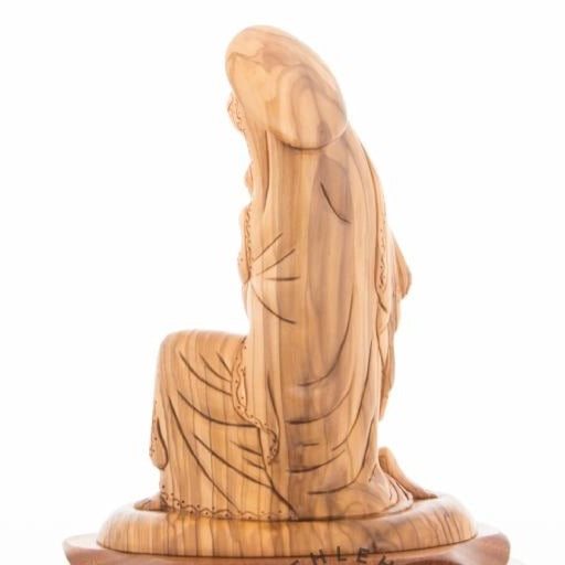 Olive Wood Kneeling Virgin Mary with Baby Jesus - Statuettes - Bethlehem Handicrafts