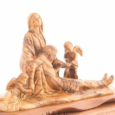 Olive Wood Pieta with 2 Angels - Statuettes - Bethlehem Handicrafts