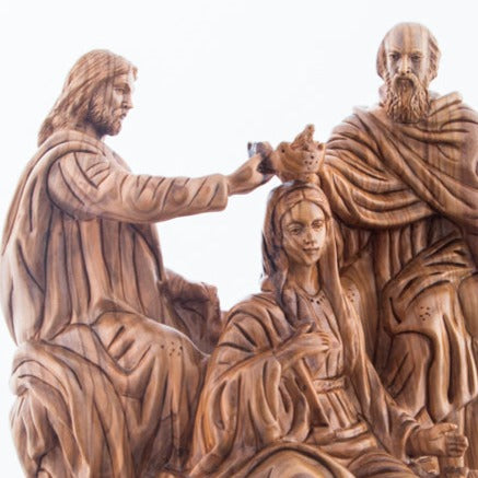 Coronation of Virgin Mary, Carved Wooden Masterpiece 11.5"