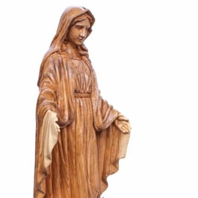 Olive Wood Our Lady of the Grace Statue - Statuettes - Bethlehem Handicrafts