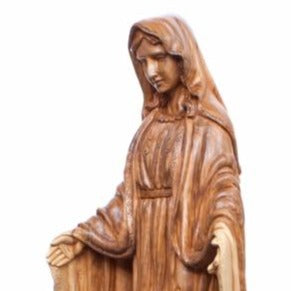 Olive Wood Our Lady of the Grace Statue - Statuettes - Bethlehem Handicrafts