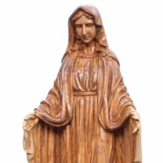 Olive Wood Our Lady of the Grace Statue - Statuettes - Bethlehem Handicrafts