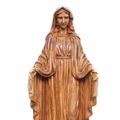 Olive Wood Our Lady of the Grace Statue - Statuettes - Bethlehem Handicrafts