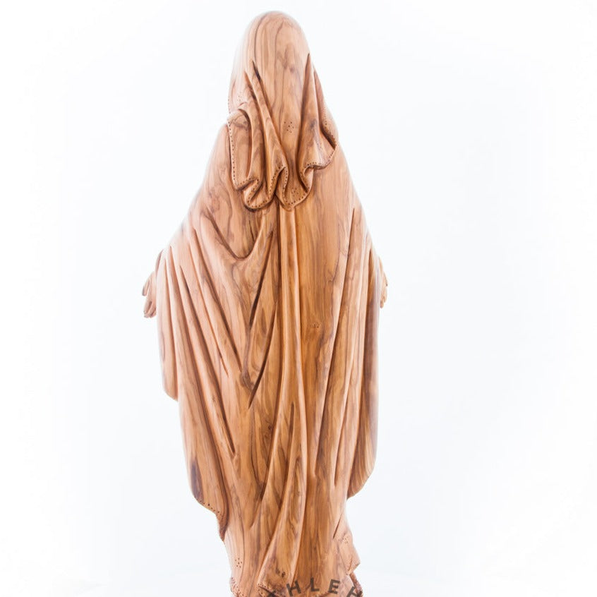 Virgin Mary "Our Lady of Grace" Statute, 22.8" Carved from the Holy Land Olive Wood