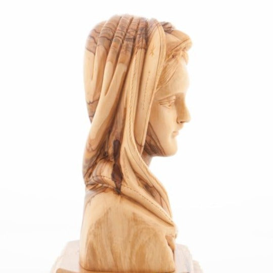 Olive Wood Virgin Mary Bust Statue - Statuettes - Bethlehem Handicrafts