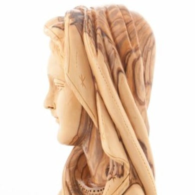 Olive Wood Virgin Mary Bust Statue - Statuettes - Bethlehem Handicrafts